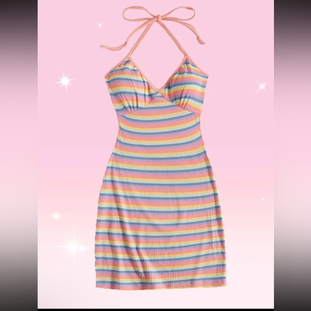 3/$30 NWT Halter Open Back Mini Dress Rainbow Small